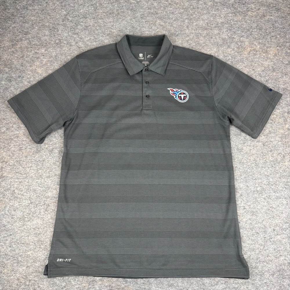 Nike Dri Fit Tennessee Titans Polo Shirt NFL On Field Striped Gray Mens Large‎ L